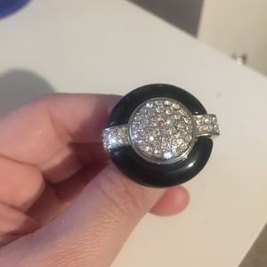 Black Rhinestone Round Statement Ring